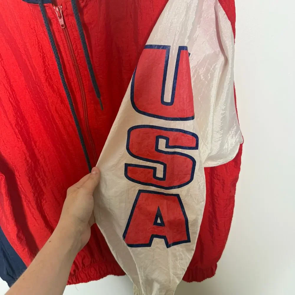 Vintage Next Exit Mens'Womens Red White and Blue Wind Breaker Size Large